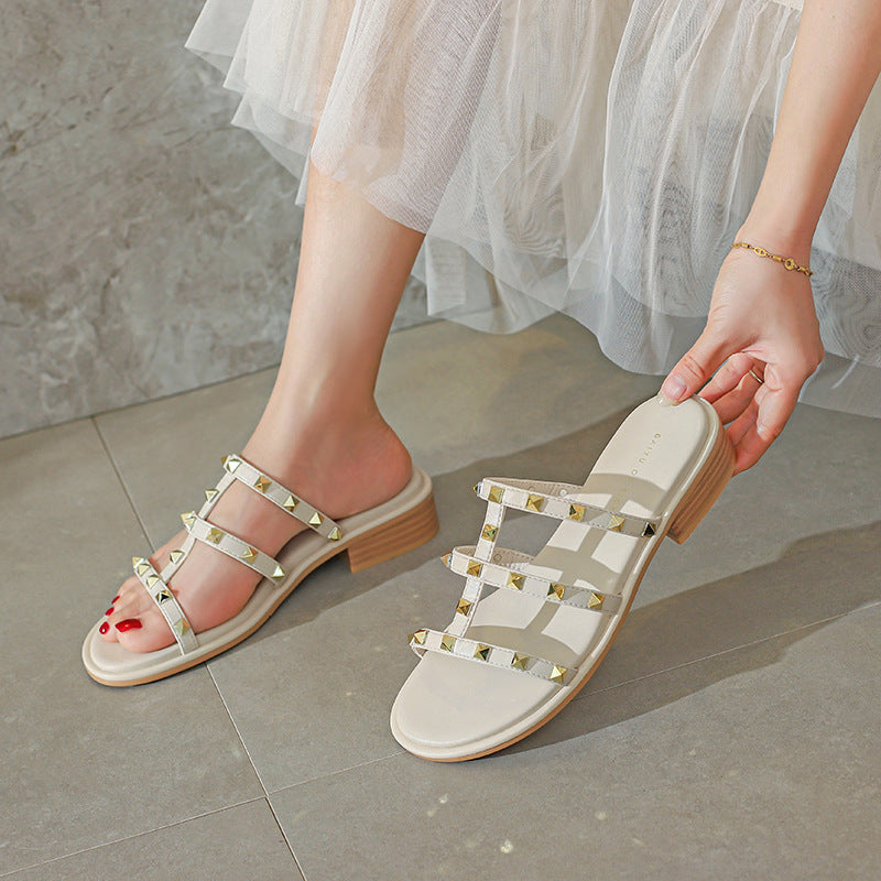 Nude Strappy Block Heels Chunky Heel Sandals