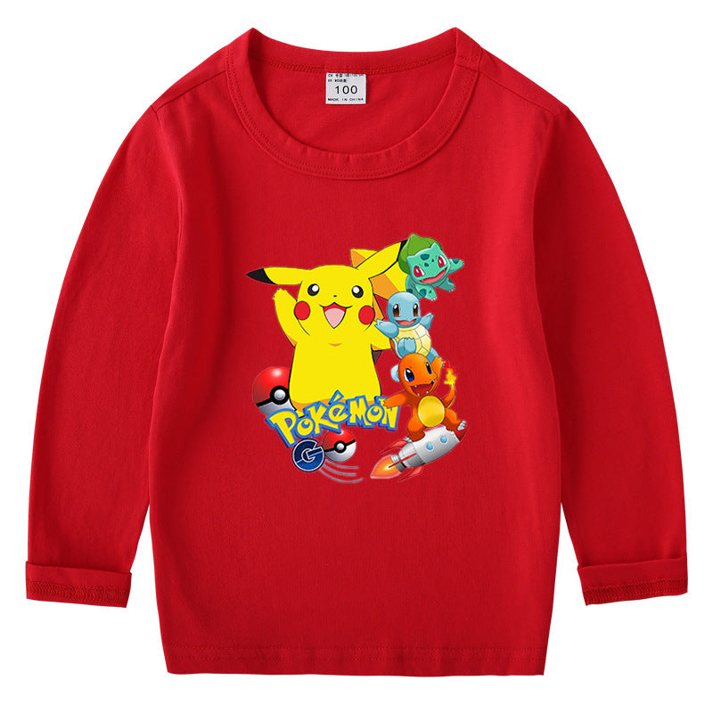 Children Pokemon Pikachu Hoodie Pikachu Spring and Autumn Bottoming Shirt Boys T-shirt