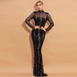 Burgundy Dresses for Wedding Long Sleeve Black Trailing Dress Sexy Stripes Sequined Evening Dress for Women