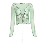 Music Festivals Rave Outfits Girls Tops Spring and Summer Women's Clothing Sexy See-through T-shirt