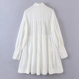 Women Fall Fall Embroidered Small Stand-up Collar Puff Sleeve Mini Dress
