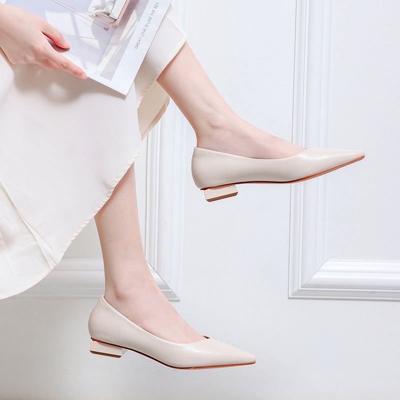 Nude Block Heels Closed Toe Chunky Heel Pumps Women's Flat Shoes Spring Autumn