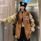 Brown Varsity Jacket Fashionable Coat Women's Autumn Loose Design Flocking Letter Street Retro Baseball Uniform