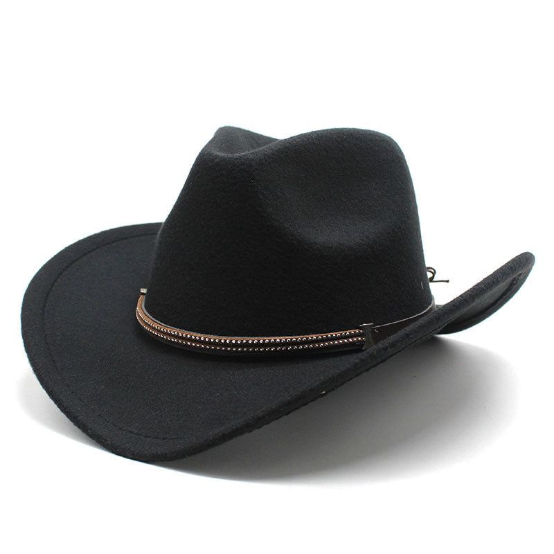 Cowboy Hats Woolen Hat Men's Western Cowboy Hat Equestrian Hat Curved Brim Felt Cap