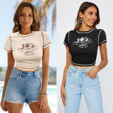 Maddy Euphoria Outfits Top Pullover Round Neck Printed Slim T-Shirt