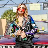Punk Rock Jacket Pu Jacket Motorcycle Clothing Leather Coat for Women