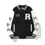 Brown Varsity Jacket Revenge Varsity Jacket Skull Embroidery Leather Sleeve Stitching Baseball Uniform Cotton Clothes Jacket Coat