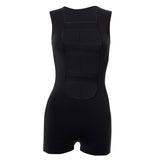 Summer Solid Color Sleeveless Stitching Hollow-out Tight Shorts Jumpsuit Women