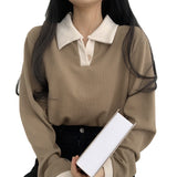 Preppy Aesthetic Sweater Autumn Women Clothing Solid Color Long Sleeve