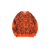 Mens Fall Outfits Smiley Face Jacquard Knitted Sweater Men's Loose Street Couple Casual Top