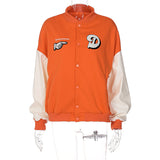 Brown Cropped Varsity Jacket Da 5744b Autumn and Winter Letter Printing Loose Baseball Uniform