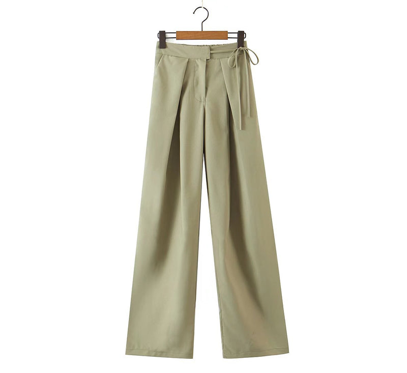 Women Fall Fall High Waist Loose Casual Mopping Bandage Design Wide Leg Trousers