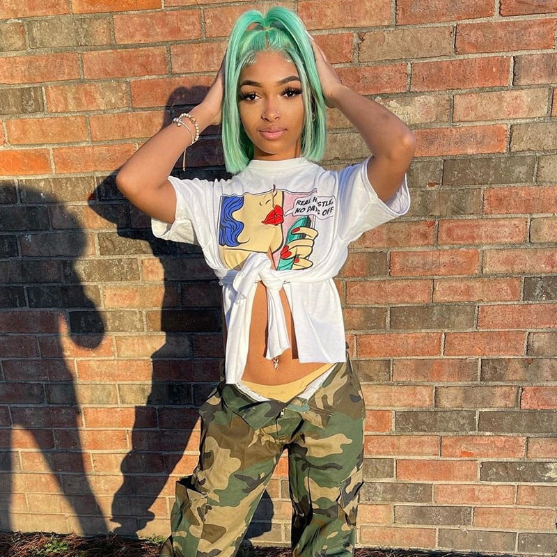 Music Festivals Rave Outfits Girls Tops Summer Women's Fashion Short Sleeve round Neck T-shirt
