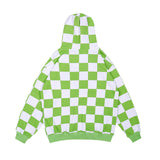 Mens Fall Outfits Green Checkerboard Plaid Loose Long Sleeve Terry Hooded Sweater for Men and Women Couple