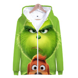 Grinch Hoodie 3D Color Printing Men's and Women's Zipper Sweater