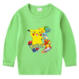 Children Pokemon Pikachu Hoodie Pikachu Spring and Autumn Bottoming Shirt Boys T-shirt