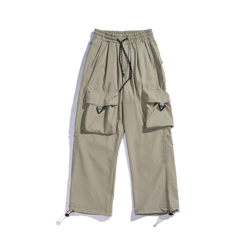Mens Fall Outfits Solid Color Overalls Straight Drawstring Leisure Trousers