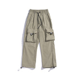 Man Fall Outfits Cargo Pants Large Pocket Solid Color Overalls Straight Drawstring Leisure Trousers
