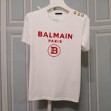 T Shirt Balmain Short Sleeve Half Sleeve Red Flocking Letters