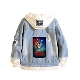 Stranger Things Hellfire Club Coat Fake Two-Piece Denim Jacket Spring and Autumn Loose Denim Jacket Hooded Jacket