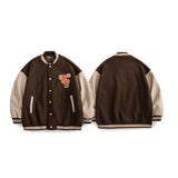Brown Varsity Jacket Autumn Brown Loose Street Letter Baseball Couple Coat Men And Women