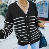 Women Fall Outfits Autumn and Winter Leisure Loose Sweater Striped Cardigan Jacket