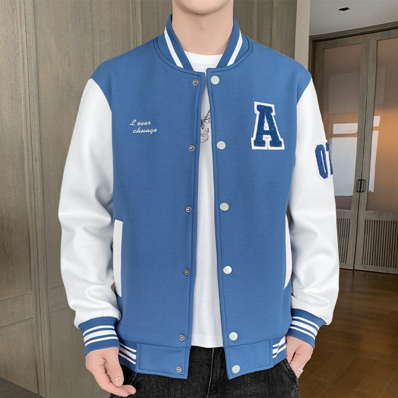 Varsity Jacket Vintage Baseball Jacket Men's Autumn and Winter Letters Printed All-Matching Texture Towel Embroidery Jacket