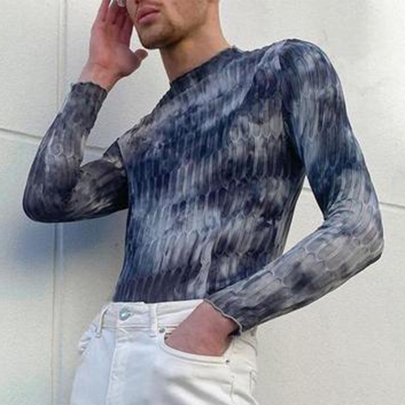 Rave Outfits Men Long Sleeve Shirt Tight Bottoming Shirt Printed Slim-Fit Long-Sleeved T-shirt for Men