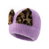 Women Winter Hats Winter Women's Wool Hat Solid Color Plush Ears Knitted Hat