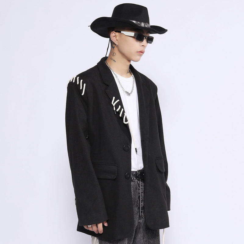 Men's Casual Suit Man Blzer Hand-Threading Solid Color Suit Coat Men's Loose Lapels Casual Small Suit