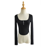 Women Fall Fall Four Colors Lace Collar Long Sleeve T-shirt Slim-Fit Crop-Top