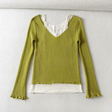Women Fall Fall Five-Color Fake Two-Piece off-Shoulder Sweater Slim Pullover Top