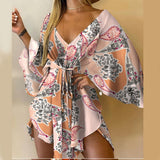Nina Parker Graffiti Dress Sexy Batwing Sleeve Lace-up Dress