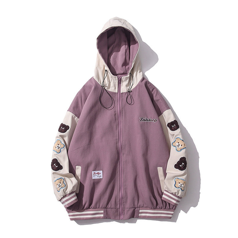 Baby Blue Varsity Jacket Hooded Jacket Men's Loose Top