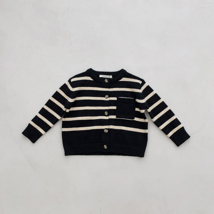Spring Tops Children's Striped Knitted Cardigan Casual Long-Sleeved Sweater