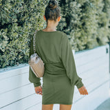 Women Fall/Winter Slimming Long Sleeves Hip Skirt Solid Color Dress for Women