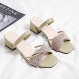 Women Open Toe Sandals Flats Summer Chunky Heel Color Matching High Heel Fashion Sandals