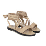 Flat Dress Sandals Summer Flat Solid Color Cross Lace-up Cutout Casual Sandals for Women