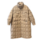 Women Winter Coats Puffer Jacket Down Coat Plaid Stand Collar Mid-Length Female White Duck Down Jacket