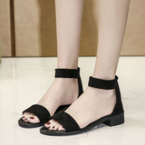 Nude Block Heel Peep Toe Low-Top Chunky Heel Suede Sandals
