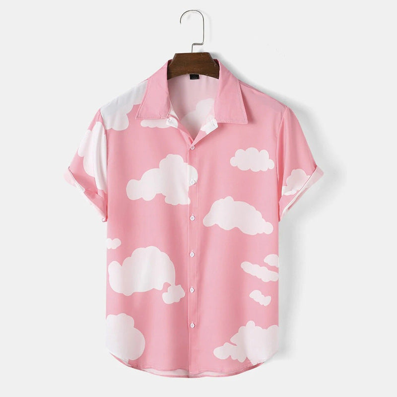 Men Hawaii Shirts Summer Loose Beach Lining
