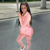 Solid Color Lapel Long Sleeve Suede Casual Sports Trousers Jumpsuit for Women