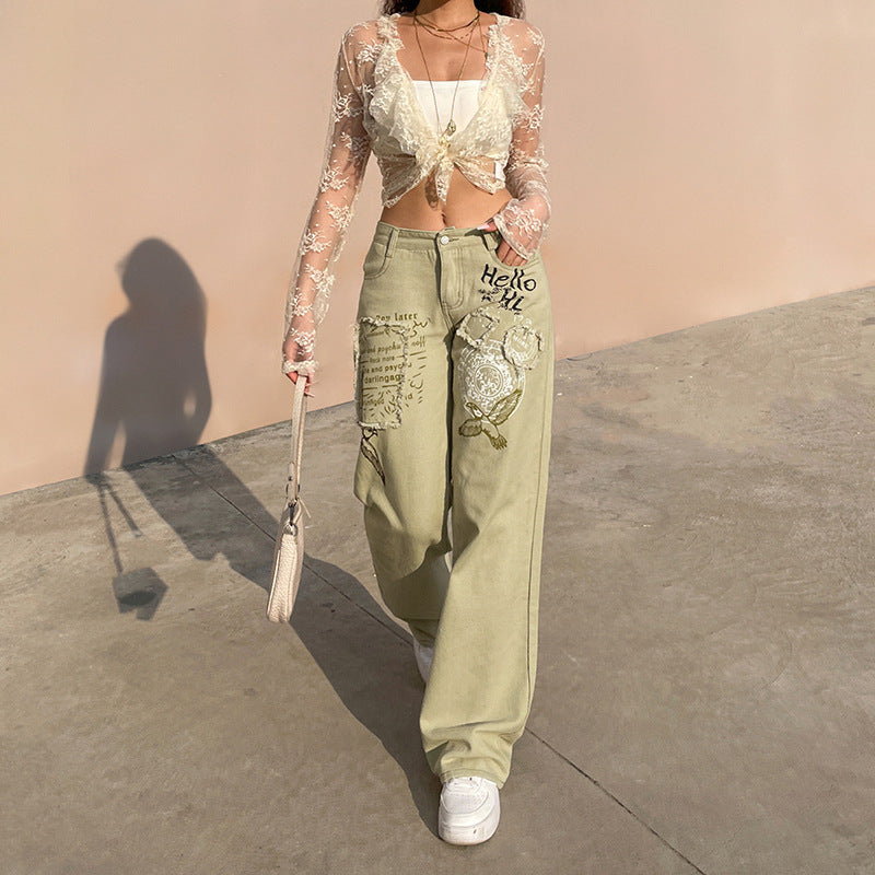 Julia Fox Low Rise Trousers Autumn and Winter Women's Jeans Loose Casual Pants