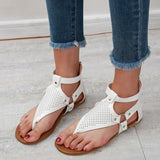 Women Open Toe Sandals Flats Large Size Flip Toe Hollow Sandals Summer Fashion
