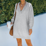 Women's Fall Outfits Sweater Women's Autumn and Winter V-neck Long Sleeve Midi Knitted Dress