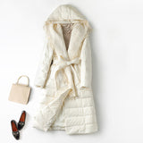 Women Winter Coats Puffer Jacket Down Coat Down Jacket Hooded Lace-Up Down Jacket Female White Duck Down Coat