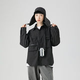 White Varsity Jacket Autumn Mechanical Style Multi-Pocket Long Sleeve Shirt Men's Leisure Shirt Men's Shirt Overalls