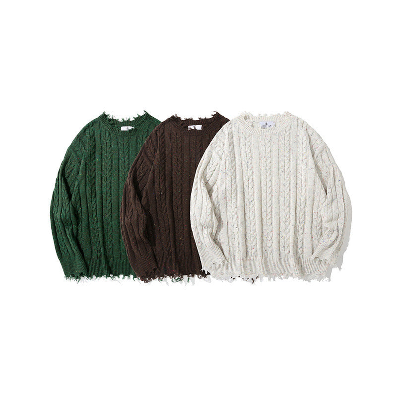 Mens Fall Outfits Cable-Knit Sweater Men's Loose Couple Sweater Sweater Solid Color Top