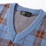 Men Sweater Vest Plaid Sweater Vest Men's V-neck Vest Boyfriend Harajuku Style Loose Street Sleeveless Jacket