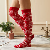 Winter Chunky Cable Thick Knit Thigh High Socks Long Stockings Boot Christmas Stockings Elk with Ball Knit Loose Stockings